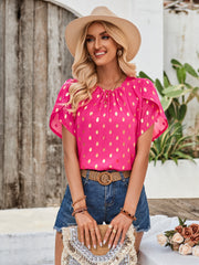 Printed Round Neck Petal Sleeve Blouse Trendsi