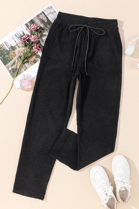 Drawstring Straight Pants with Pockets