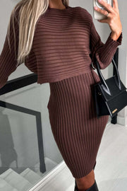 Ribbed Round Neck Top and Cami Dress Sweater Set Trendsi