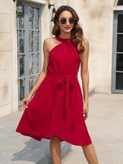 Tied Round Neck Sleeveless Dress Trendsi