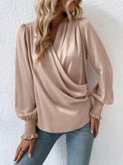 Surplice Smocked Lantern Sleeve Blouse Trendsi