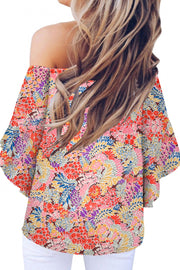 Tied Printed Off-Shoulder Half Sleeve Blouse Trendsi