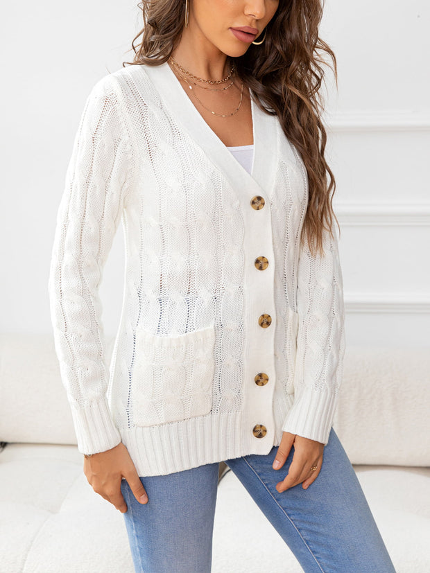 Button Down Cable-Knit Cardigan Trendsi