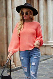 Round Neck Lantern Sleeve Sweater Trendsi