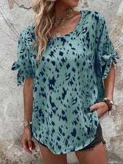 Tied Printed Boat Neck Blouse Trendsi