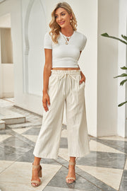 Drawstring Paperbag Waist Wide Leg Pants Trendsi