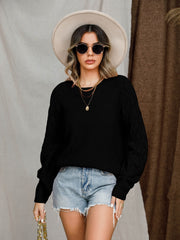 Openwork Round Neck Raglan Sleeve Sweater Trendsi