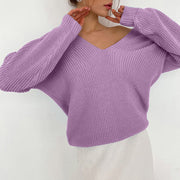 V-Neck Dropped Shoulder Long Sleeve Sweater Trendsi