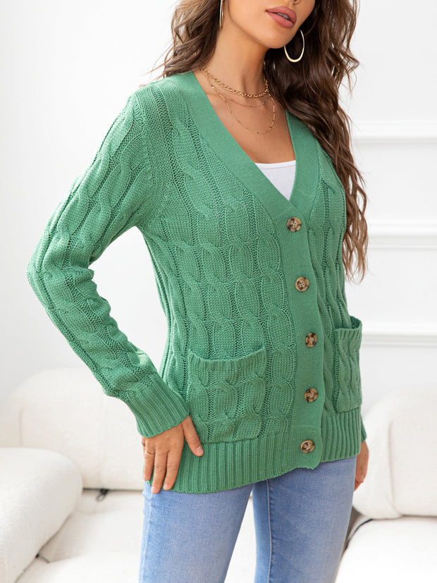 Button Down Cable-Knit Cardigan Trendsi