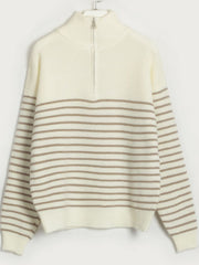 Striped Half Zip Long Sleeve Sweater Trendsi