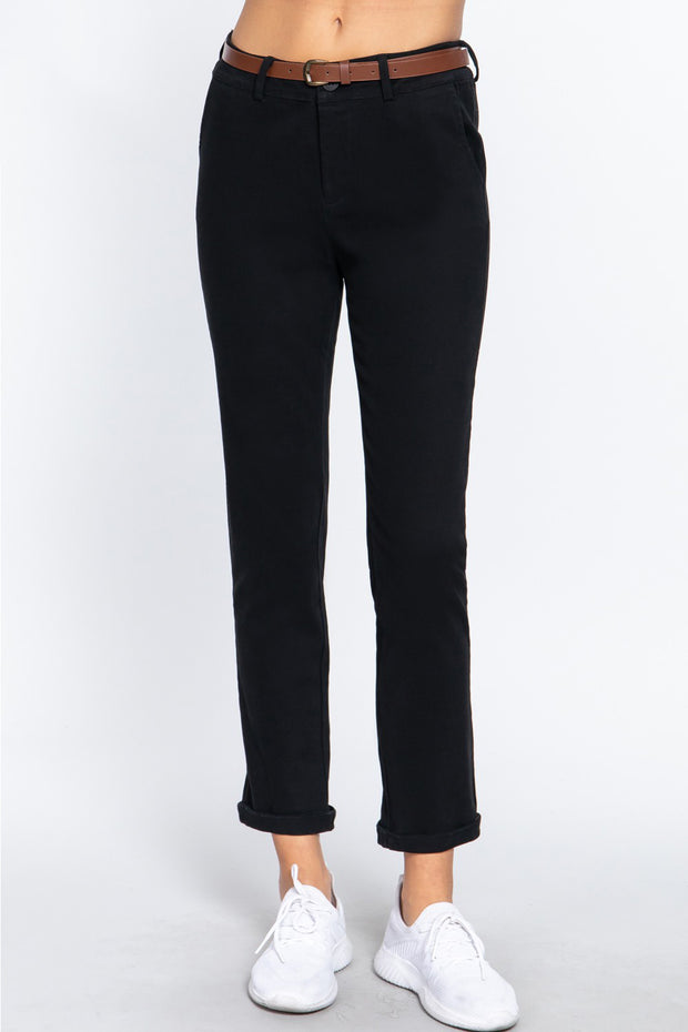 ACTIVE BASIC Cotton-Span Twill Straight Pants Trendsi