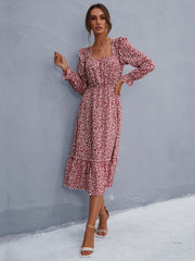 Ruffled Ditsy Floral Flounce Sleeve Dress