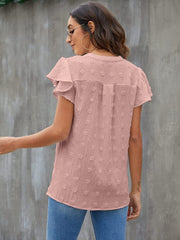 Swiss Dot Notched Flutter Sleeve Blouse Trendsi