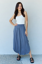 Doublju Comfort Princess Full Size High Waist Scoop Hem Maxi Skirt in Dusty Blue Trendsi