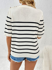 Striped Round Neck Half Sleeve Knit Top Trendsi