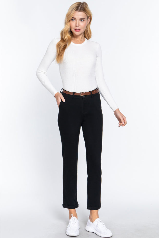 ACTIVE BASIC Cotton-Span Twill Straight Pants Trendsi