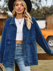 Dropped Shoulder Denim Jacket with Pockets Trendsi