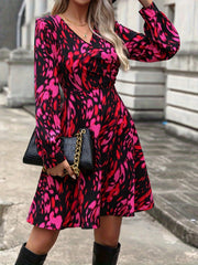 Printed Surplice Long Sleeve Dress Trendsi