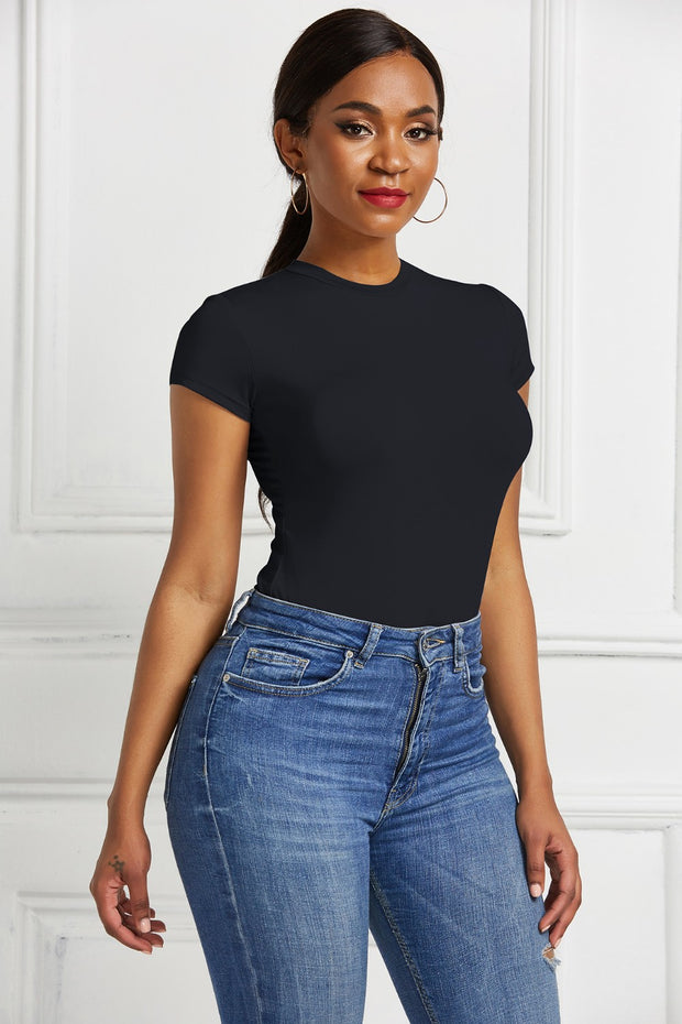 Round Neck Short Sleeve Bodysuit Trendsi