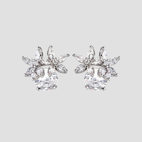 Zircon 925 Sterling Silver Flower Stud Earrings Trendsi