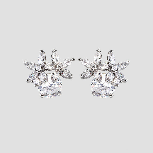 Zircon 925 Sterling Silver Flower Stud Earrings Trendsi