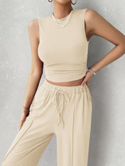 Mock Neck Sleeveless Top and Drawstring Pants Set Trendsi