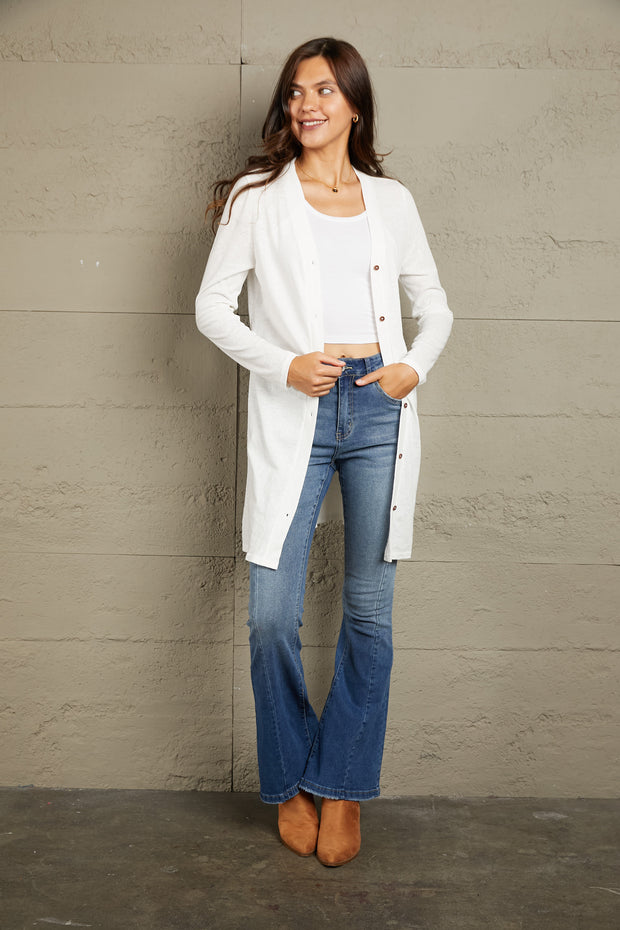 Double Take Button Down Long Sleeve Longline Cardigan Trendsi