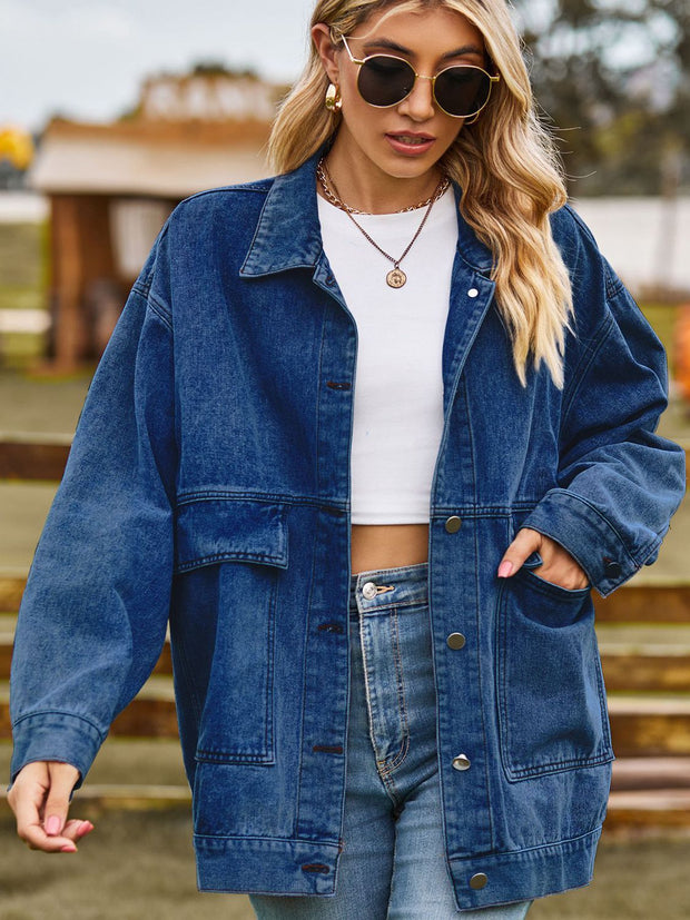 Dropped Shoulder Denim Jacket with Pockets Trendsi