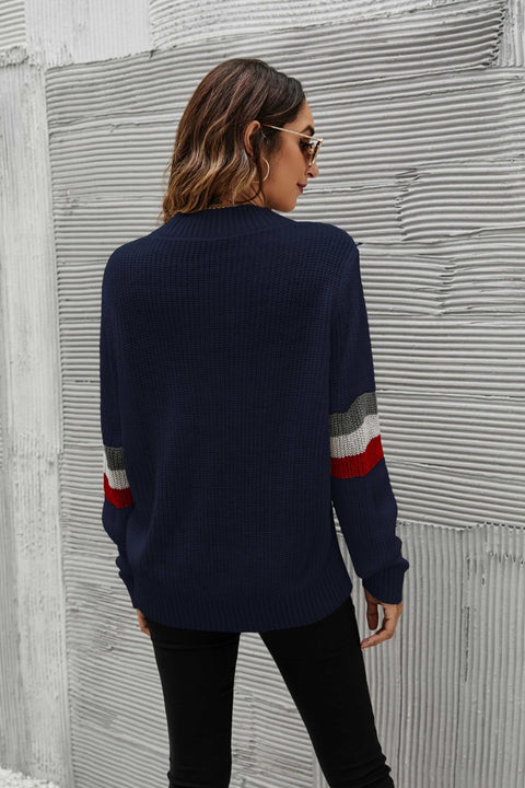 Feeling You Best Striped Cable-Knit Round Neck Sweater Trendsi