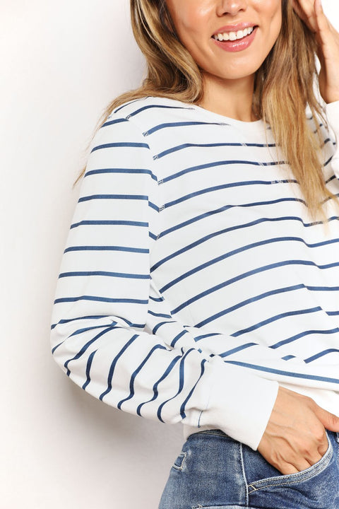 Double Take Striped Long Sleeve Round Neck Top Trendsi