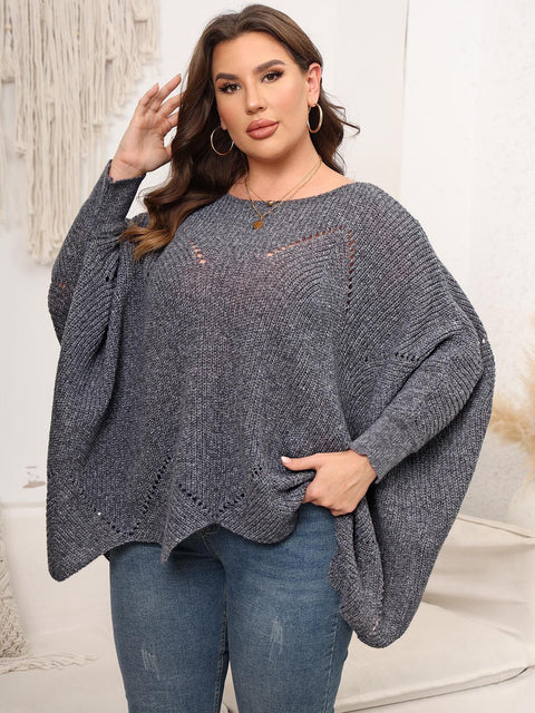 Plus Size Round Neck Batwing Sleeve Sweater Trendsi