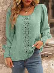 Swiss Dot Lace Detail Blouse Trendsi