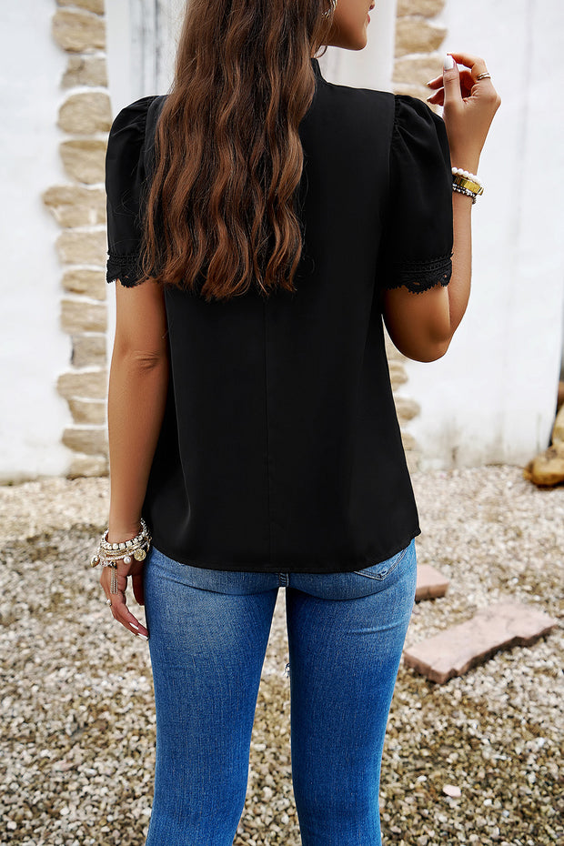 Ruched Mock Neck Short Sleeve Blouse Trendsi