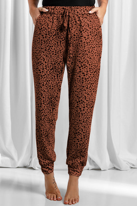 Full Size Leopard Drawstring Pocketed Pants Trendsi