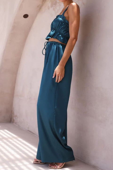 Ruffled Sleeveless Top and Wide Leg Pants Set Trendsi