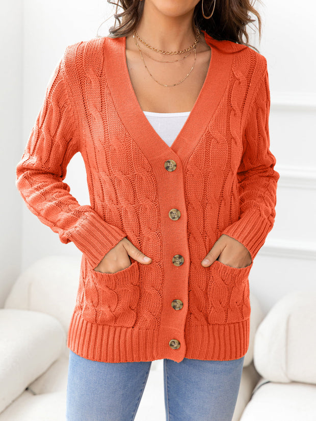 Button Down Cable-Knit Cardigan Trendsi