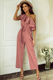 Ruffled Tied One-Shoulder Jumpsuit Trendsi