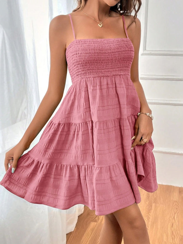 Tiered Smocked Square Neck Cami Dress Trendsi