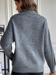 Half Zip Dropped Shoulder Sweater Trendsi