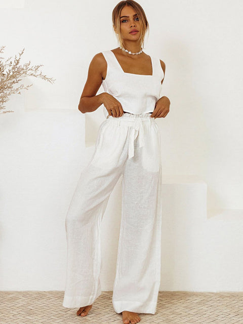 Square Neck Sleeveless Top and Pants Set Trendsi