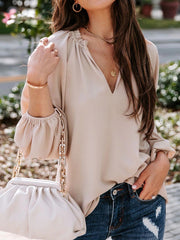 Ruched Notched Balloon Sleeve Blouse Trendsi