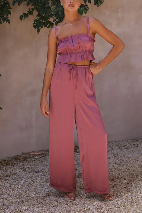 Ruffled Sleeveless Top and Wide Leg Pants Set Trendsi