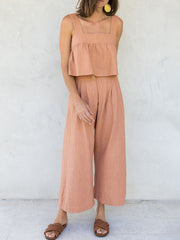 Square Neck Wide Strap Top and Pants Set Trendsi