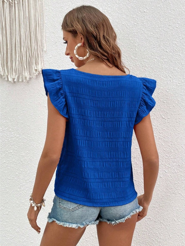 Ruffled Square Neck Cap Sleeve Blouse Trendsi