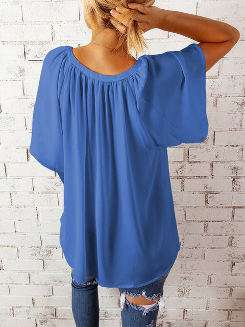 Ruched Notched Half Sleeve Blouse Trendsi