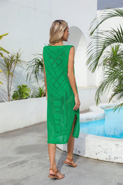 Openwork Slit V-Neck Sleeveless Cover Up Trendsi