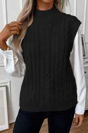 Cable-Knit Mock Neck Sweater Vest Trendsi