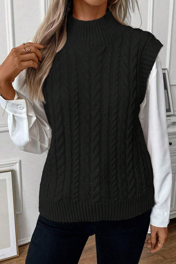 Cable-Knit Mock Neck Sweater Vest