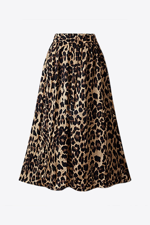 Plus Size Leopard Elastic Waist Midi Skirt Trendsi