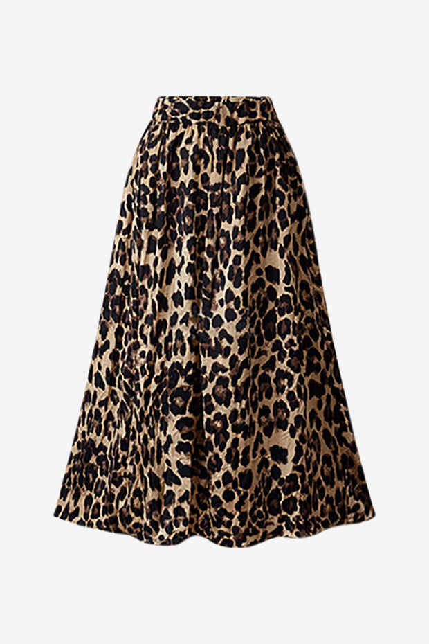 Plus Size Leopard Elastic Waist Midi Skirt Trendsi